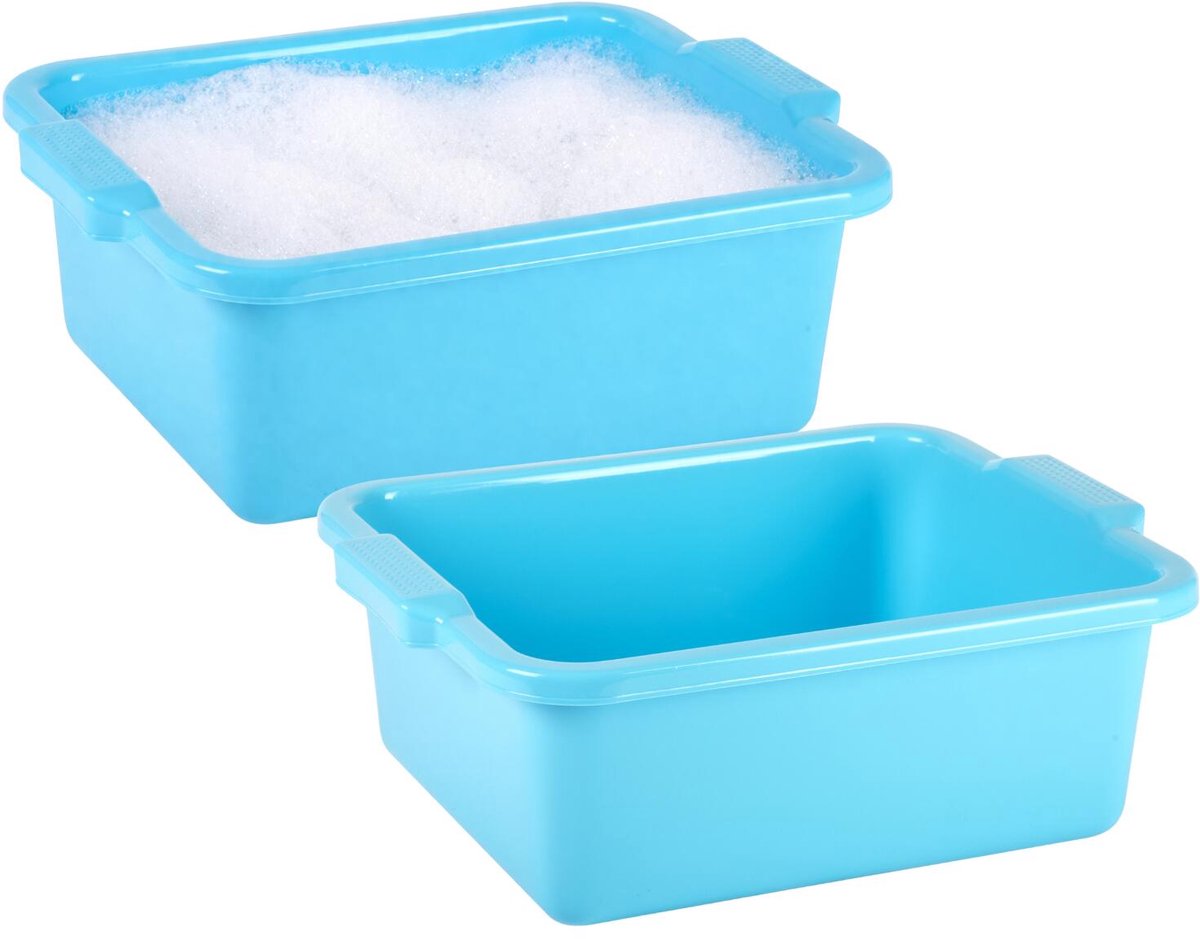 Plasticforte afwas en schoonmaak Teil - 2x - Rechthoek model - kunststof - 11 liter - 40 x 30 x 14 cm - blauw- spoelbak