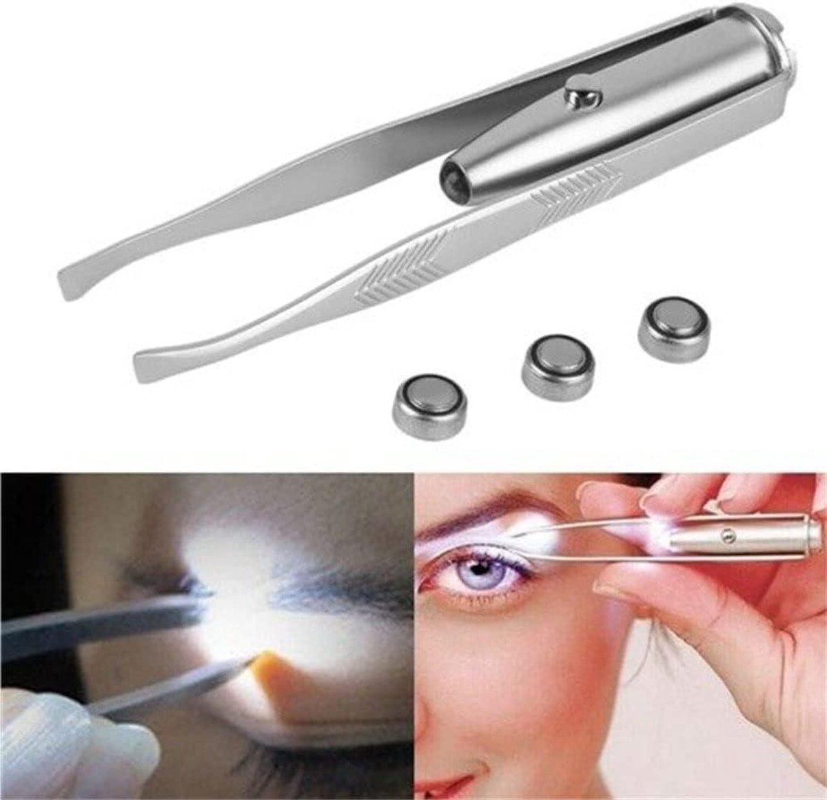 Pincet met Licht - Make-up Tool - Precisie Ontharen - Ingebouwd LED - 88 cm - Zilver