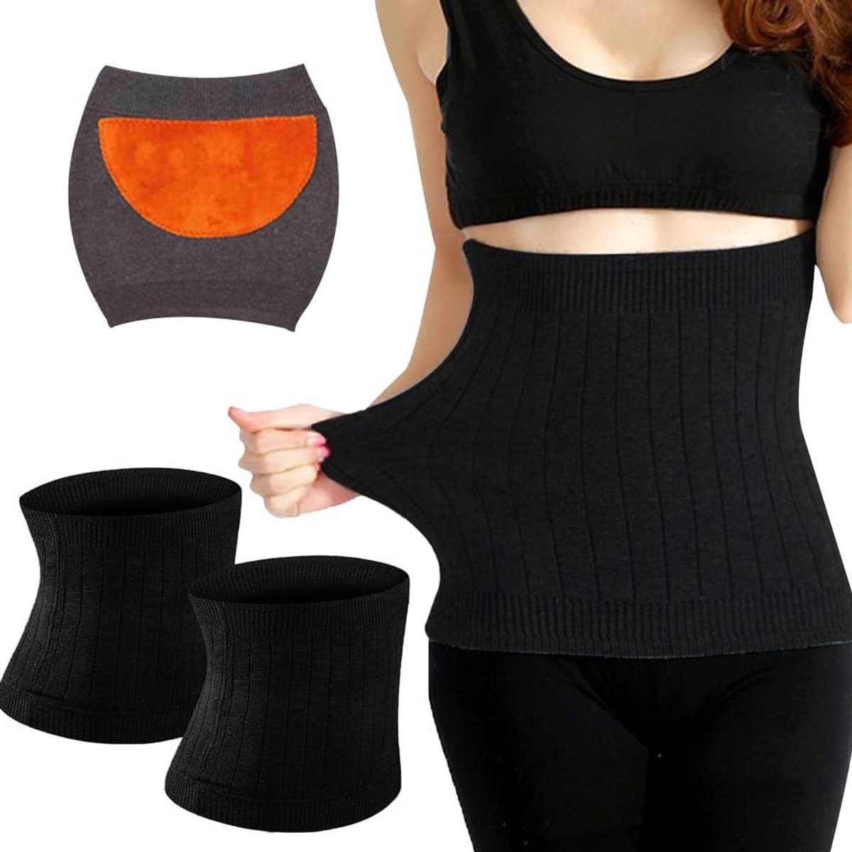 2-Pack Nierwarmers voor Dames, Elastische Taillewarmers, Rug- en Buikwarmers, Zwart, 90 cm