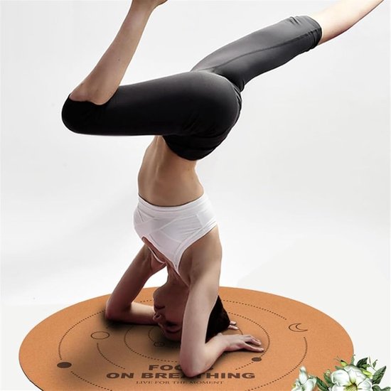 Ronde Yogamat - Oefenmat Pilates - Thuis Fitness - Niet-Glijdend Ontwerp - 68x68 cm - Natuurlijk van YOGISTAR — afbeelding 3
