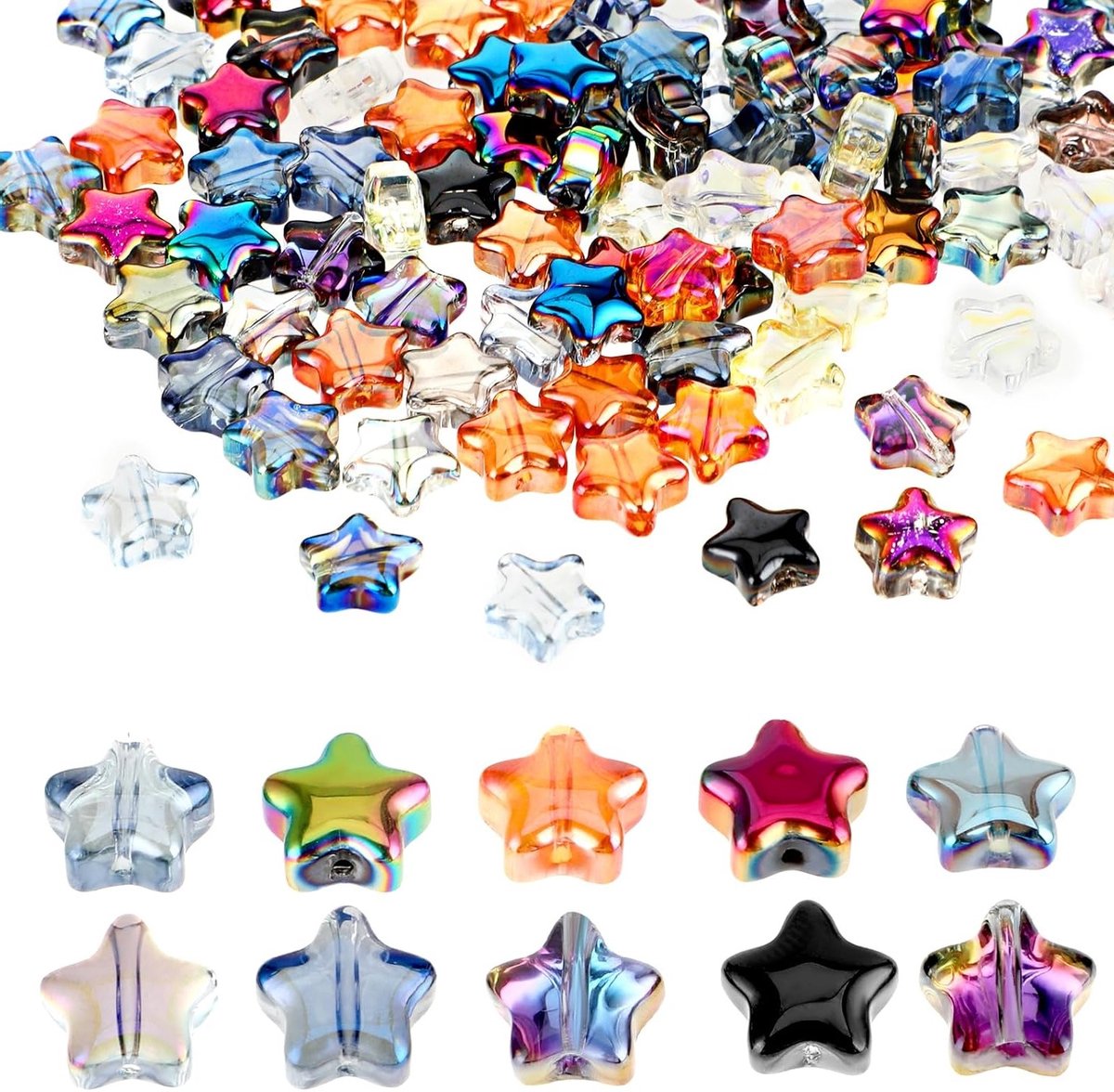 Kleurige Stervormige Glazen Kralen - 100 Stuks Transparant voor Armbanden, Kettingen, Oorbellen en Sieraden, Perfect voor Creatief Beadwork