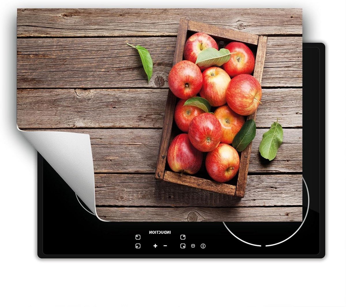 Inductie Beschermer - Kookplaat Mat - Extra Werkruimte - Antislip Vinyl - 80x52 cm - Appels Hout