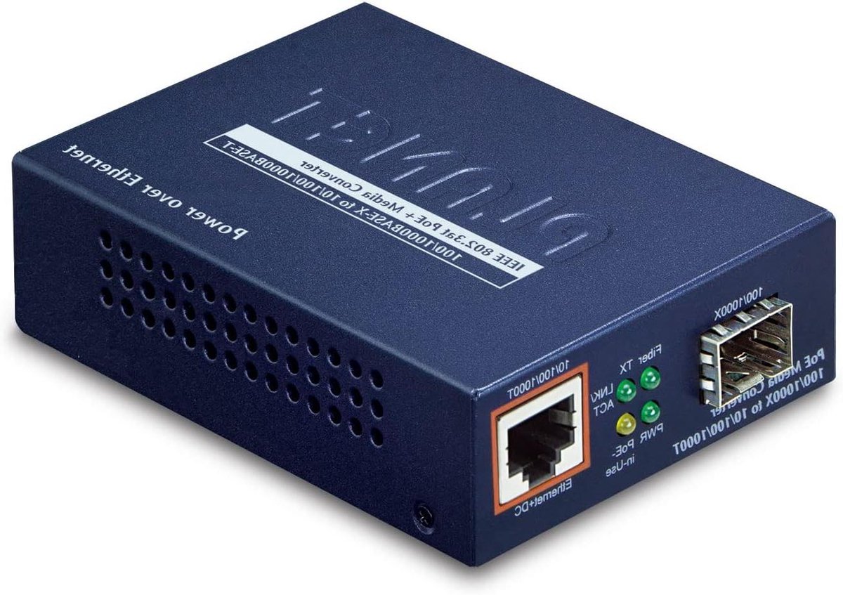 PoE Media Converter - Gigabit Ethernet Switch - Netwerk Uitbreiding - PoE Injector Functie - 1000 Mbps - Zwart
