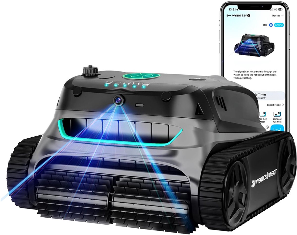 WYBOT S2 Vision Draadloze Zwembadrobot – Automatische Zwembadreiniger met AI Camera, App-bediening, 210 min Looptijd & Tot 300 m²