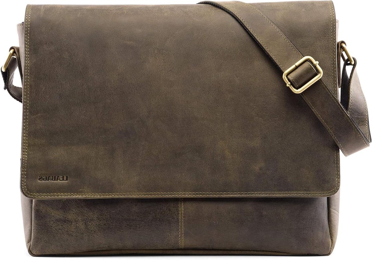 Schoudertas Laptop Bag - Laptoptas Werk tas - Dagelijks Gebruik - Echt Buffelleer - 38x10x31 cm - Vintage Look