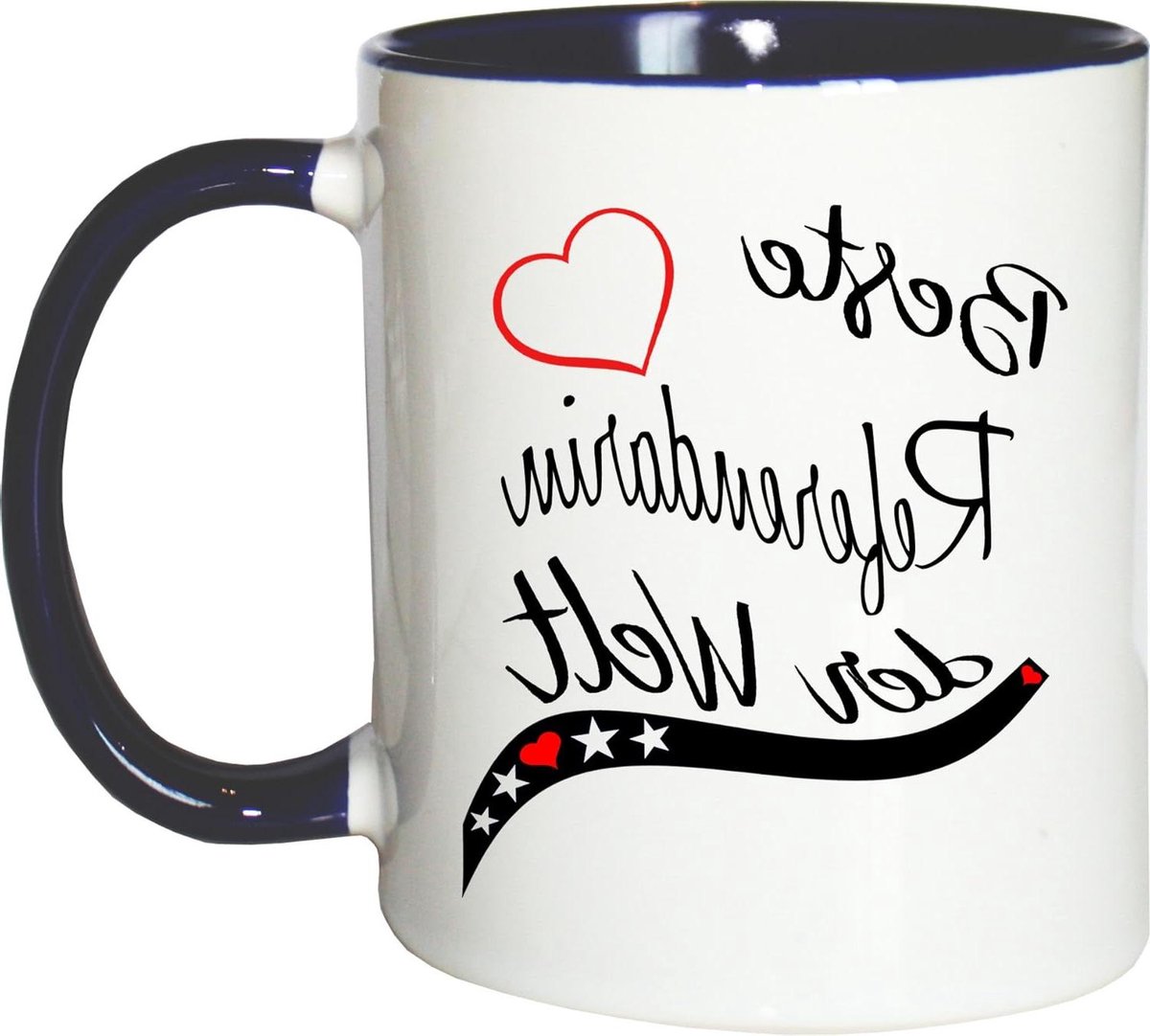 Koffiemok - Thee kop - Ochtendkoffie - Dubbelzijdig bedrukt - 330 ml - Wit-blauw