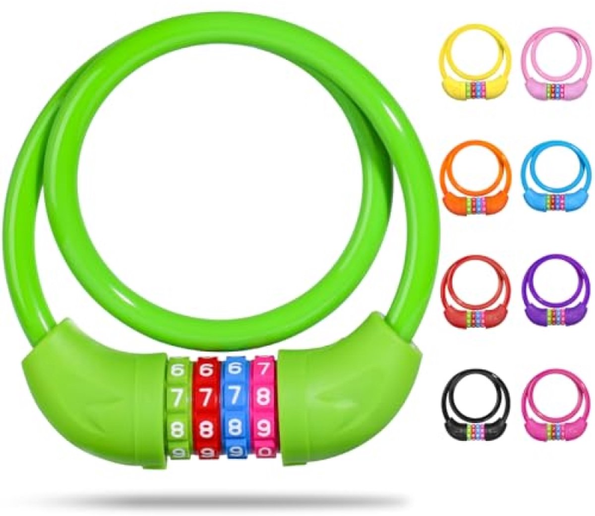 Kinderfietsslot met 4-cijferige code - 10 mm dikke veiligheidskabel van 65 cm - Groen - Combinatieslot voor fietsen, skateboards en scooters