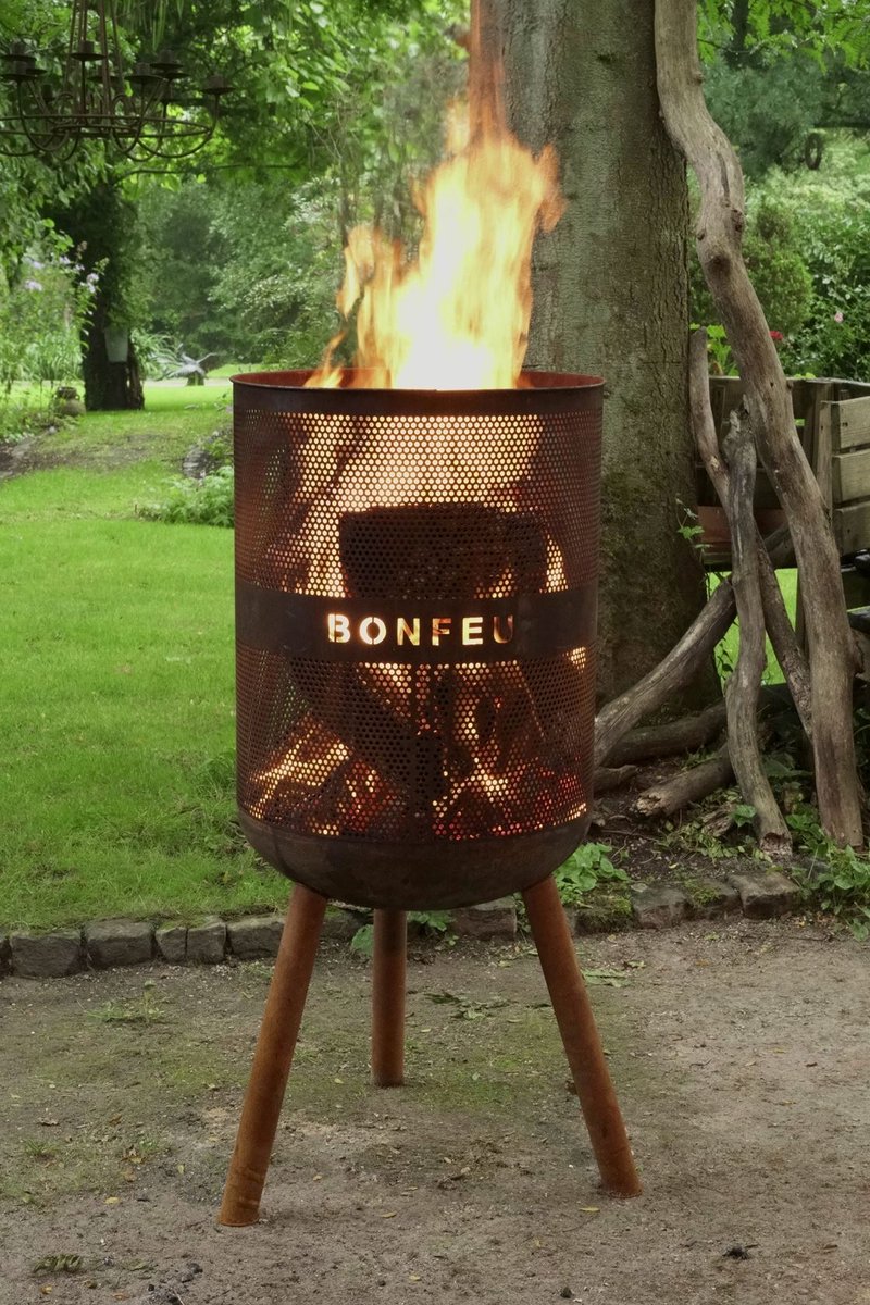 BonFeu BonVes Fire Basket 45 cm - With Grill Grate and Poker - Rust Brown