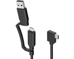 2-in-1 USB-kabel - USB-C naar USB-A kabel - Snel Opladen en Data - Rechte Hoekkop - 3 ft - Zwart