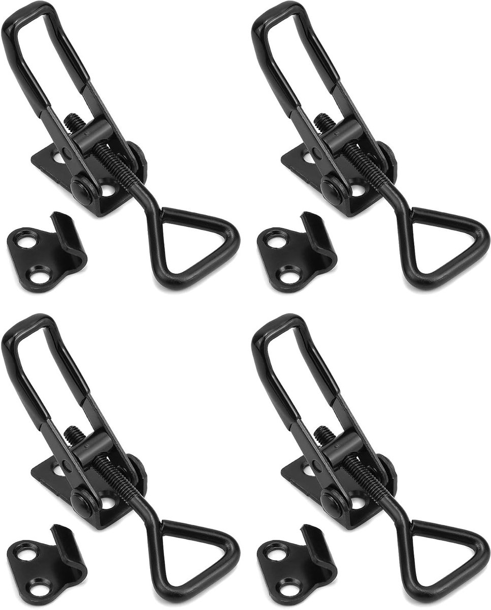 4 Stuks Zwarte Spanklemmen van Sterk Koolstofstaal voor Dozen, Koffers en Kasten - 95mm, Duurzaam en Betrouwbaar