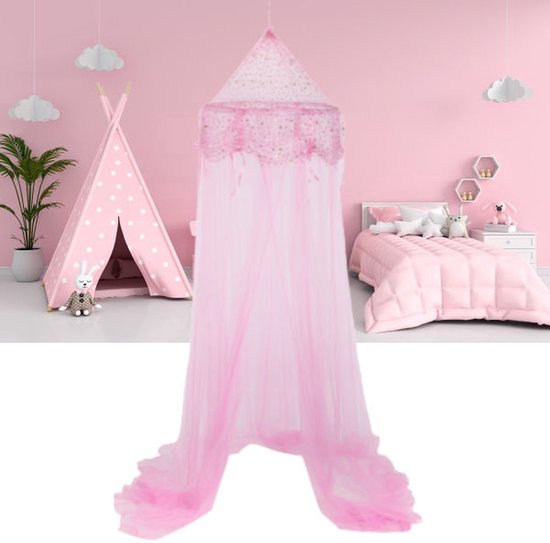 Prinsessen Klamboe kinderkamer - Klamboe Baby kamer - Klamboe 1 persoons - Voor boven bed - Roze - 60 x 60 x 250 Cm — afbeelding 5