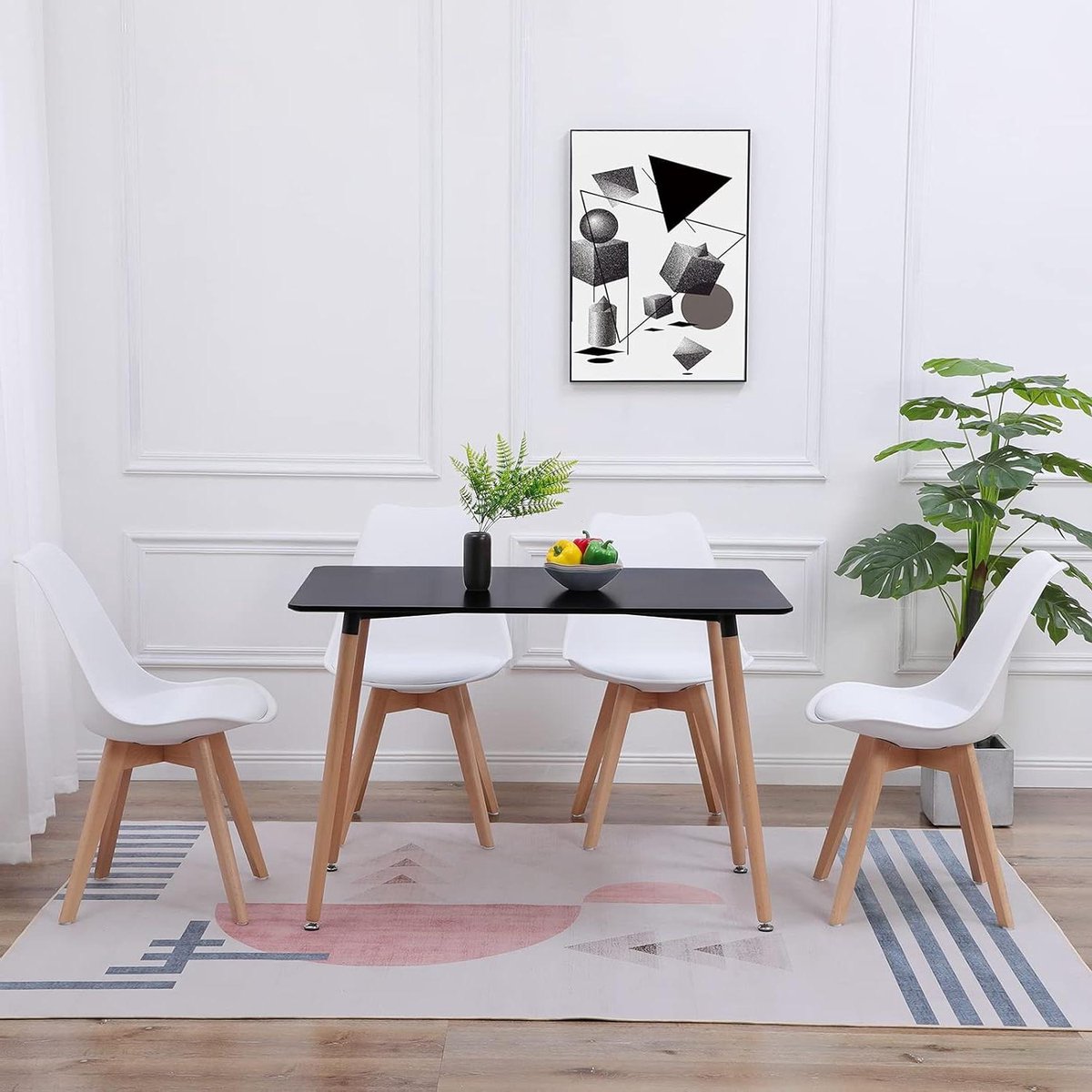 Eetkamerset Tafel en Stoelen - Eettafelset Keuken - Samen Eten - Rechthoekige Tafel - 110 cm - Zwart en Wit
