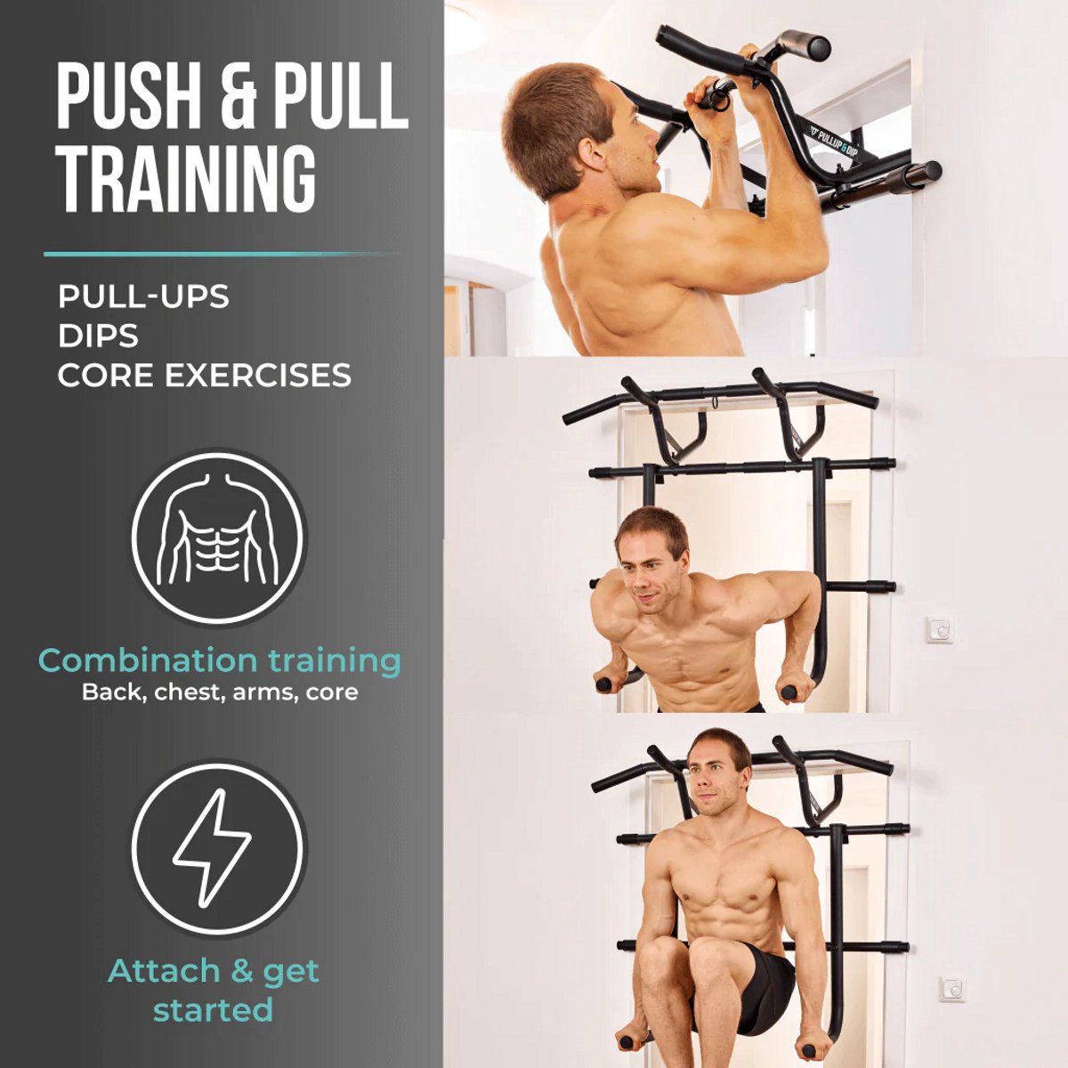 Pullup & Dip Deuropening Optrek- en Dipstang Bundel - Calisthenics - Roestvrij Staal - 110 kg - Verstelbaar thumbnail 6