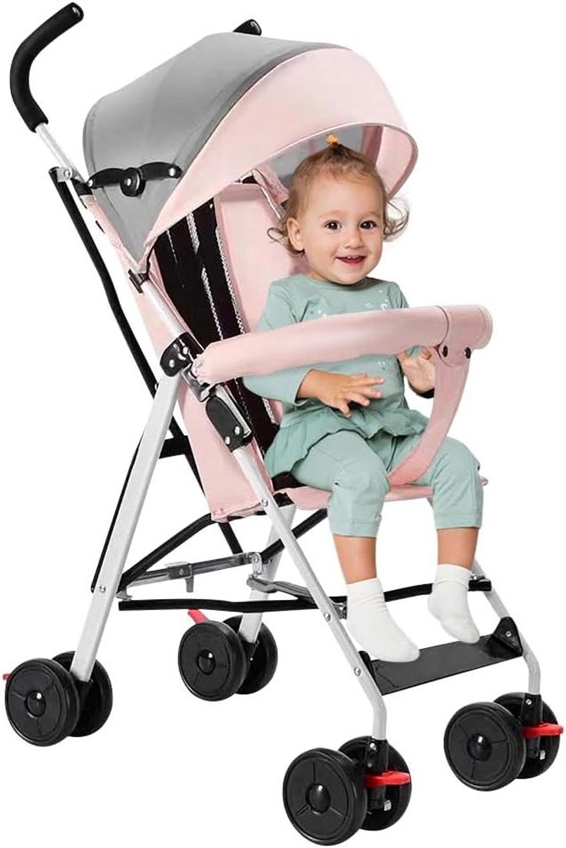 Kinder driewieler - Kinderwagen buggy - Veilig op reis - Uitbreidbaar met 3 delen - 8 Kilogram - Roze