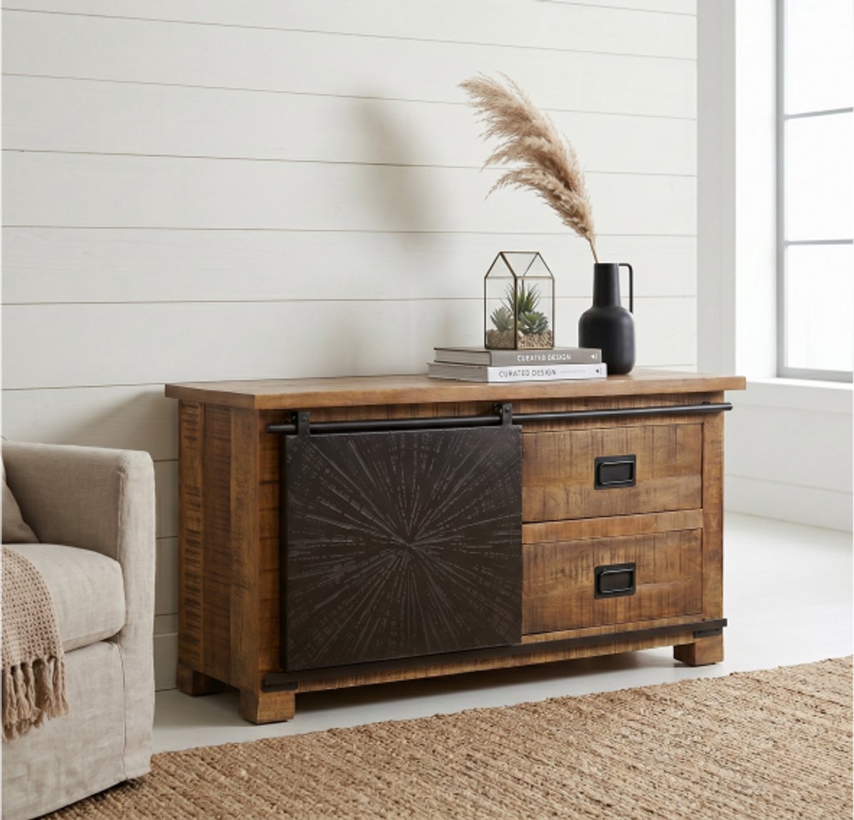 Meubelplaats TV meubel Bradley mangohout 120x42x62 cm Lichtbruin