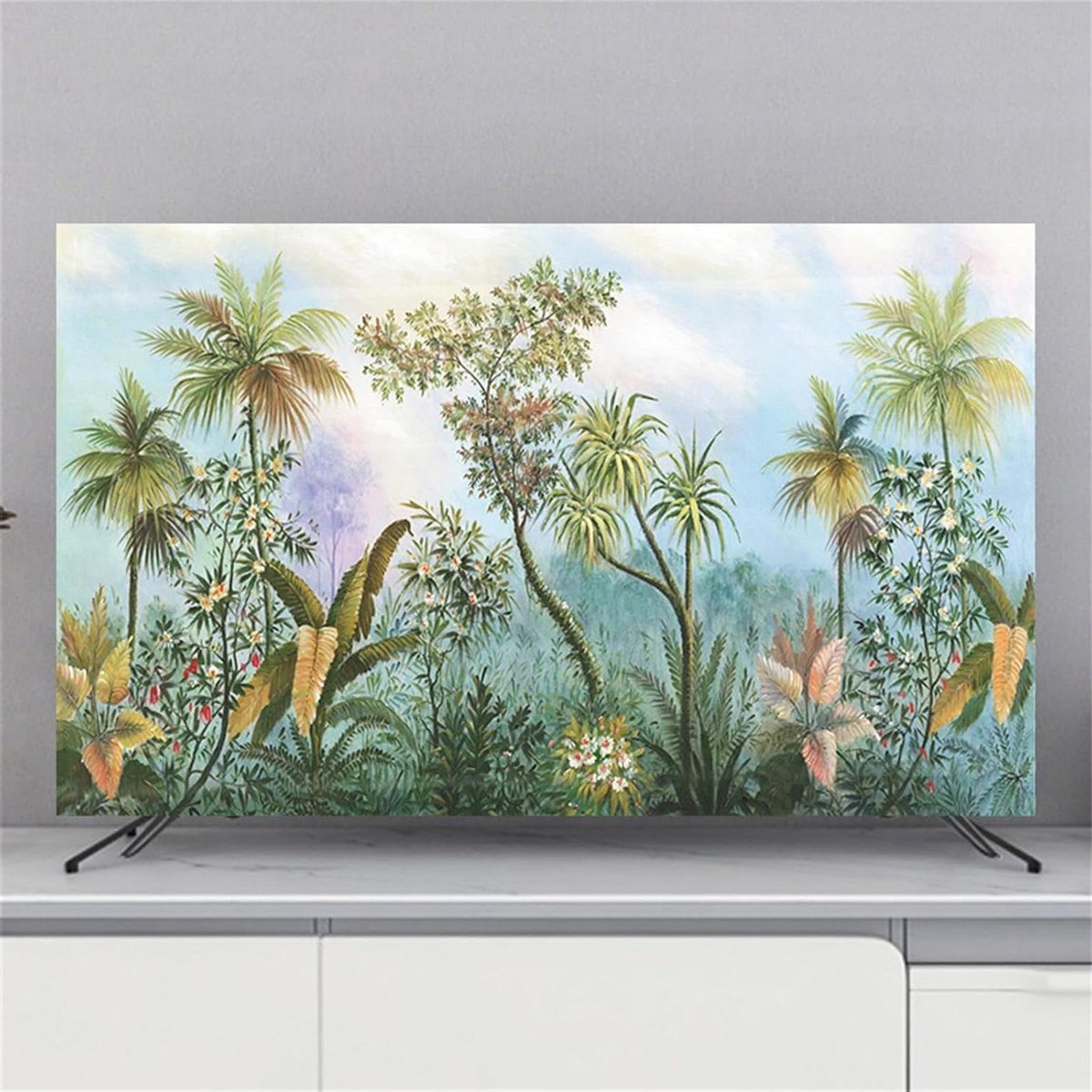 Stofdichte afdekking voor televisie, elastische stof, universele schermbescherming voor tv's van 81-200 cm binnenruimtes, tv/pc-deken (81 cm, tropische planten)