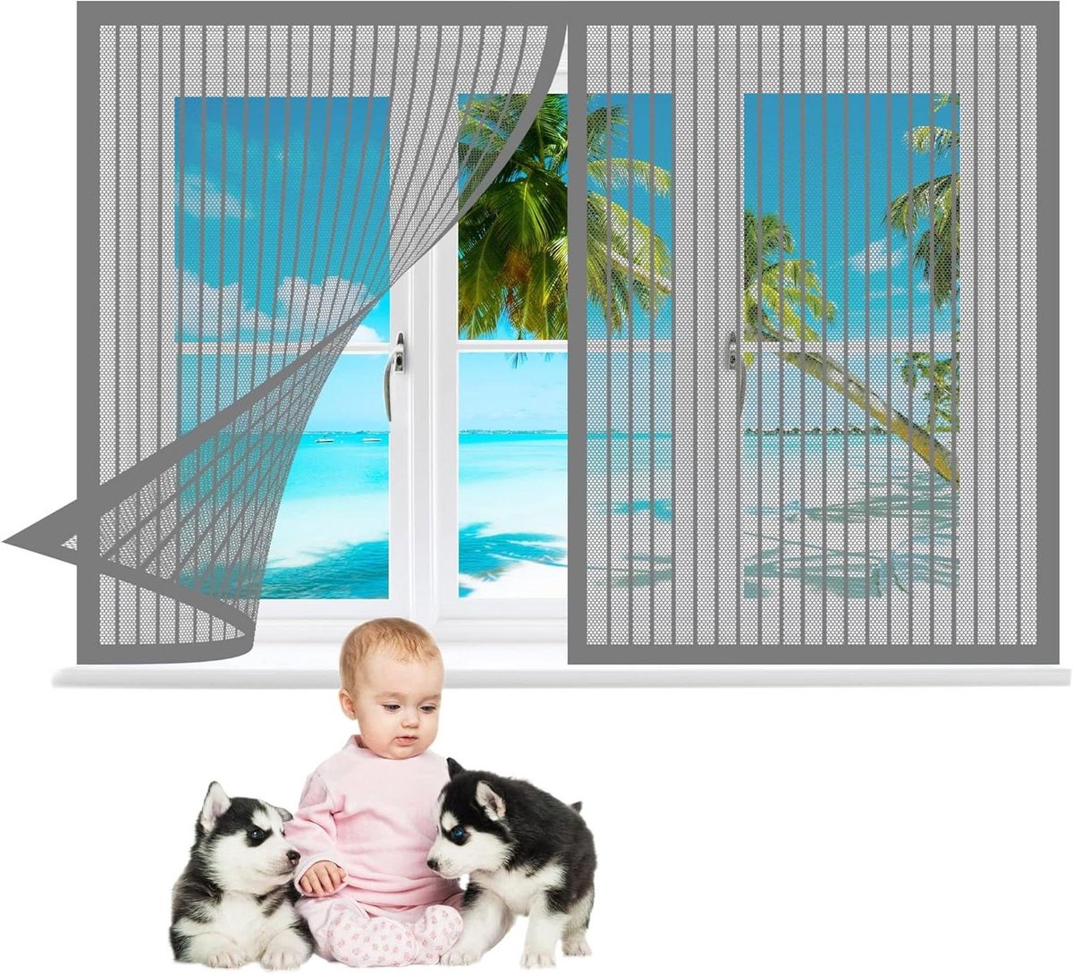 Horren voor raam - Insectenhor gaas - Insecten buitenhouden - Magnetische sluiting - 60 x 160 cm - Grijs