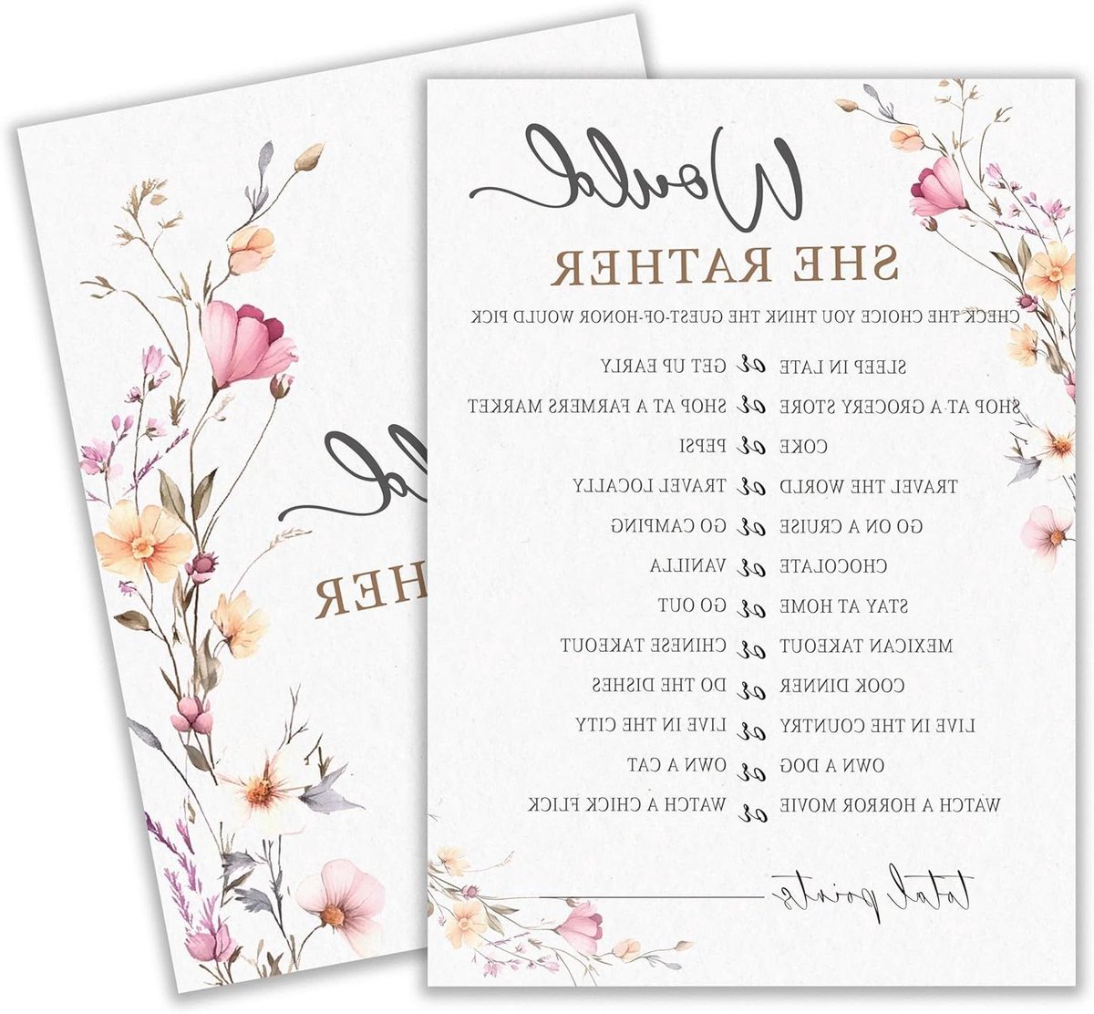 Bruidsdouche Spelletjes - Feestkaarten - Bruiloft Vieren - Boho Bloemen Design - 30 Stuks - Meerkleurig