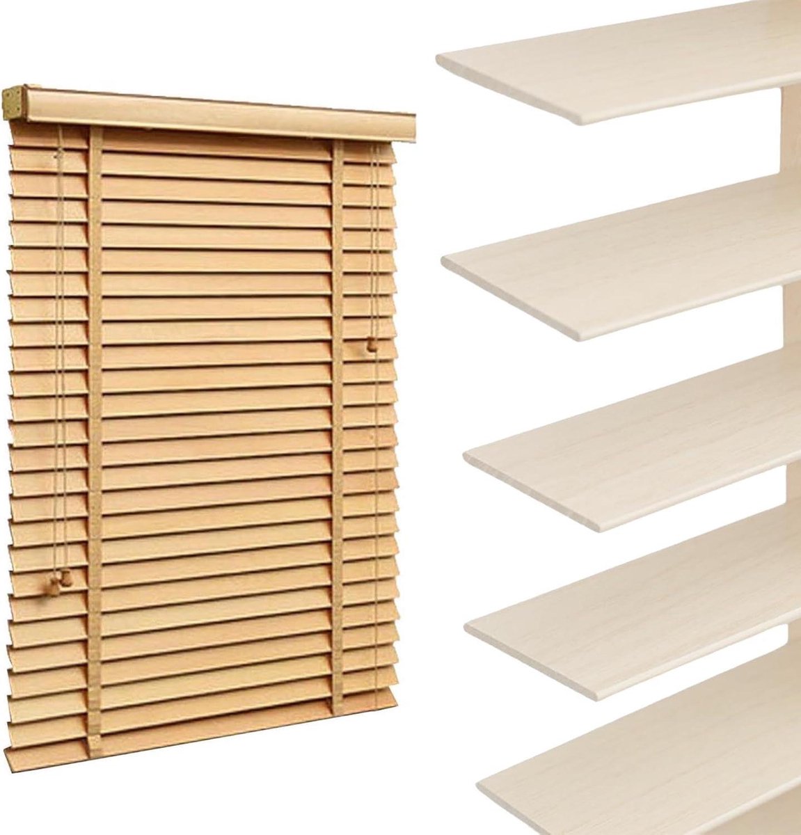 Houten Jaloezieën - Horizontale Raambekleding - Privacy en Lichtcontrole - 50mm Brede Lame