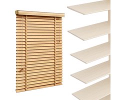 Houten Jaloezieën - Horizontale Raambekleding - Privacy en Lichtcontrole - 50mm Brede Lamellen - 25-160cm Breed - Natuurlijk Hout