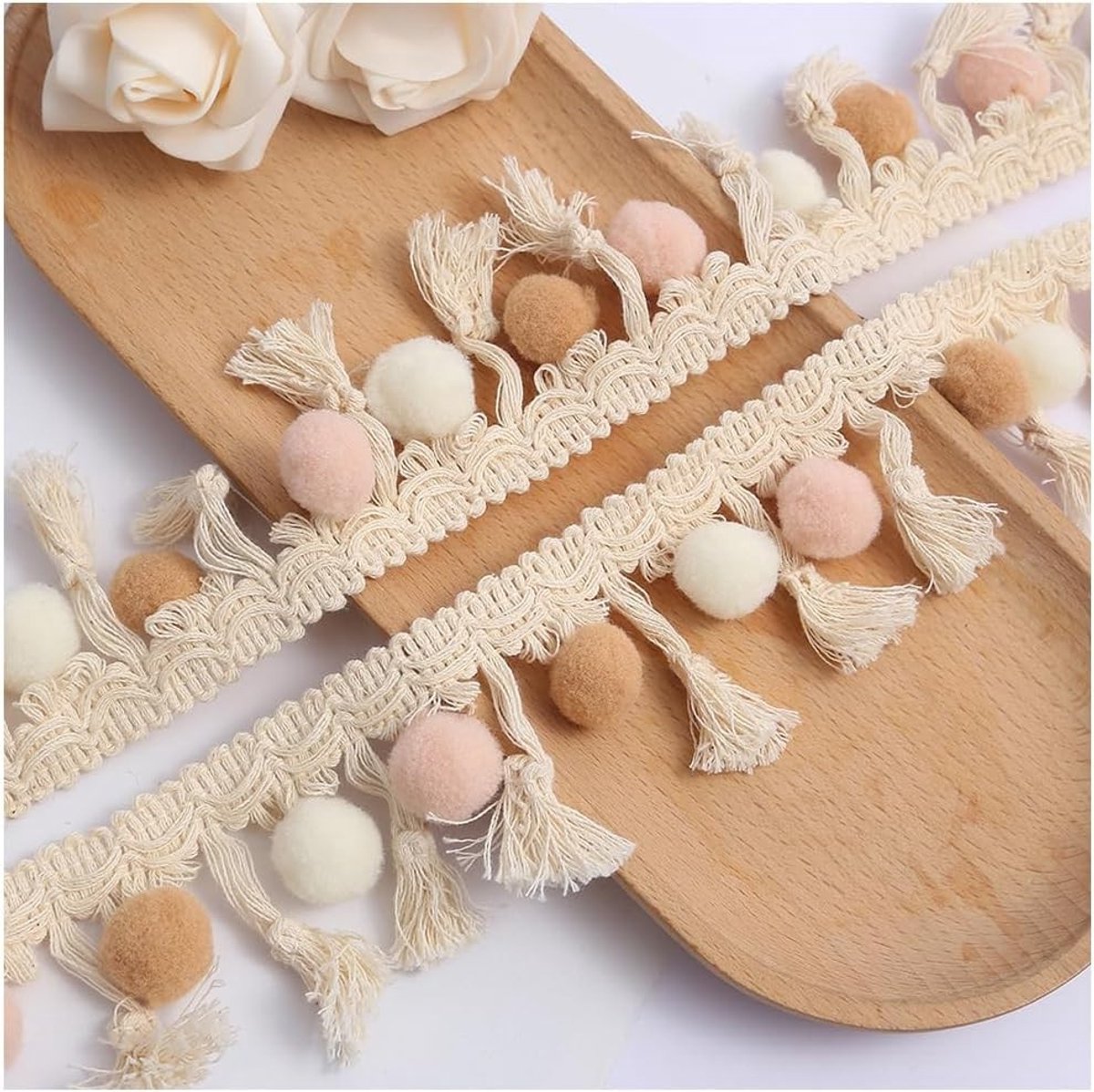 Decoratieve 25 m pompom rand met franjes en kwastjes voor creatieve DIY-projecten en ambachtelijke accessoires