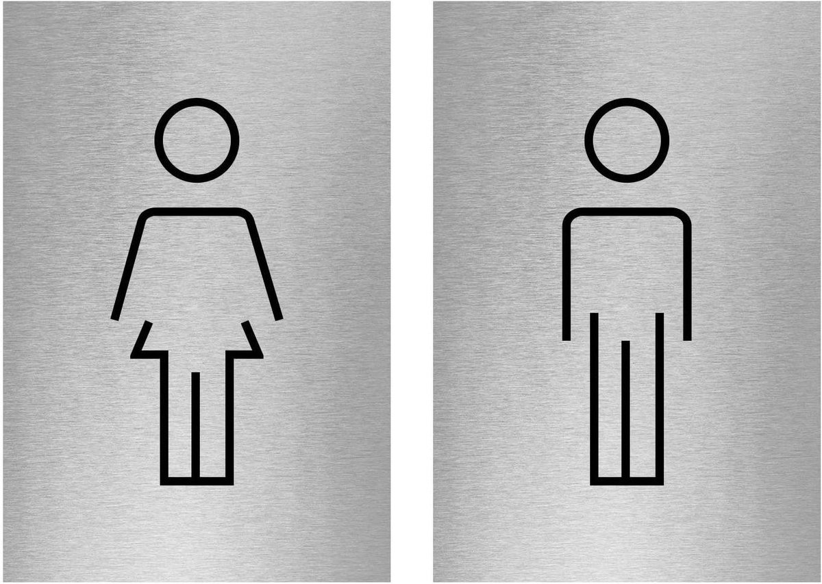 Toiletborden Man Vrouw - WC borden set - Aanduiding Deur - Geborsteld aluminium - 100 x 150mm - Zilver