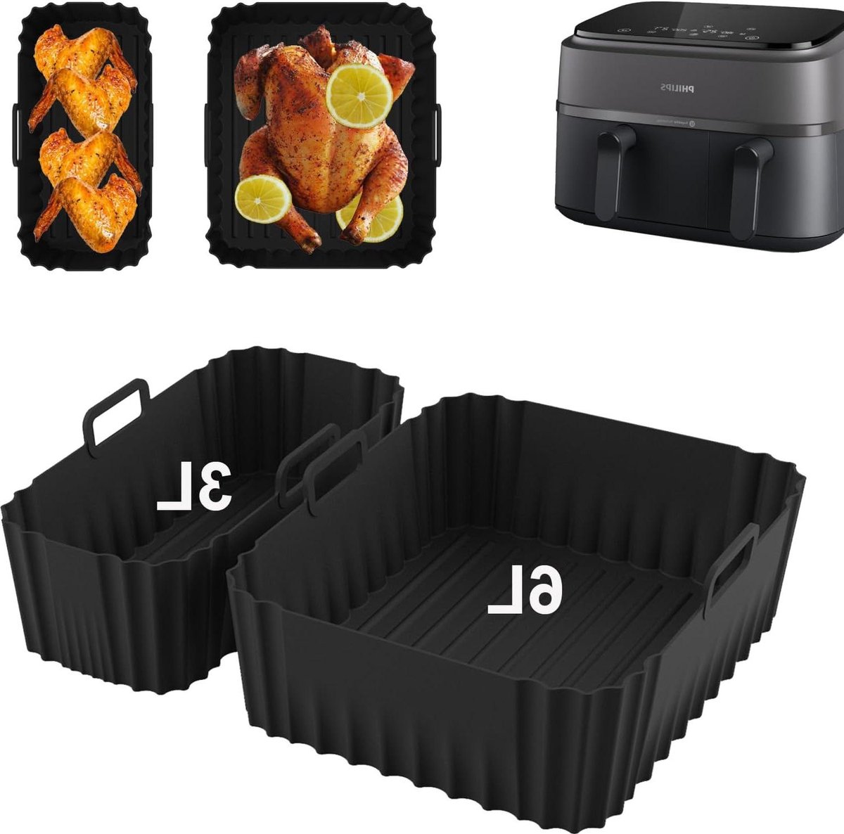 Airfryer Accessoires - Bakpapier - Siliconen Bakje - Mand - Spatels - Oven Rek - multifunctioneel