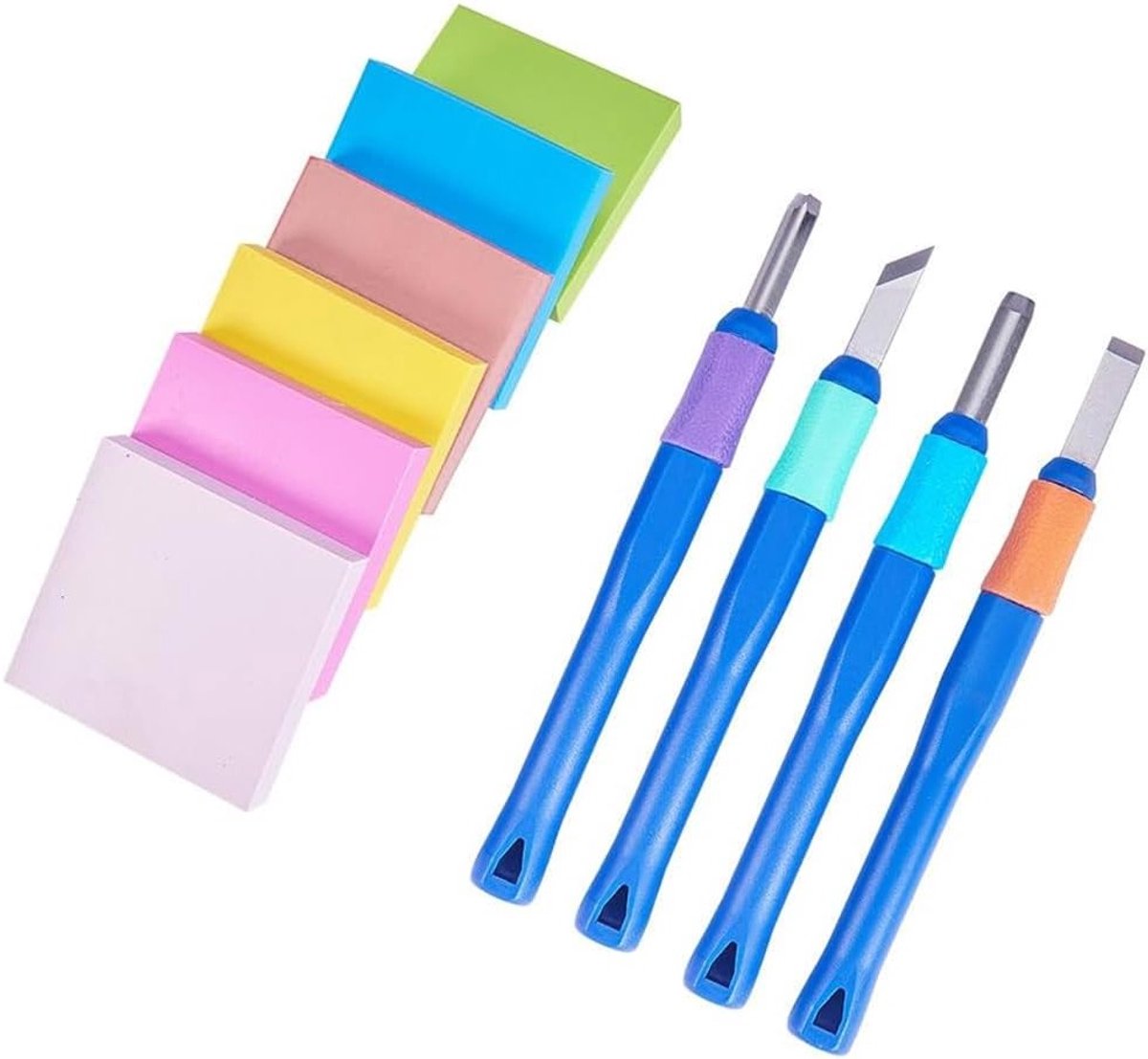 6 Stuks Rubber Stempel Snijblok met 4 Stuks Snijbeitels, Stempel Snijset voor Scrapbooking, Kaarten en DIY Projecten in Diverse Kleuren