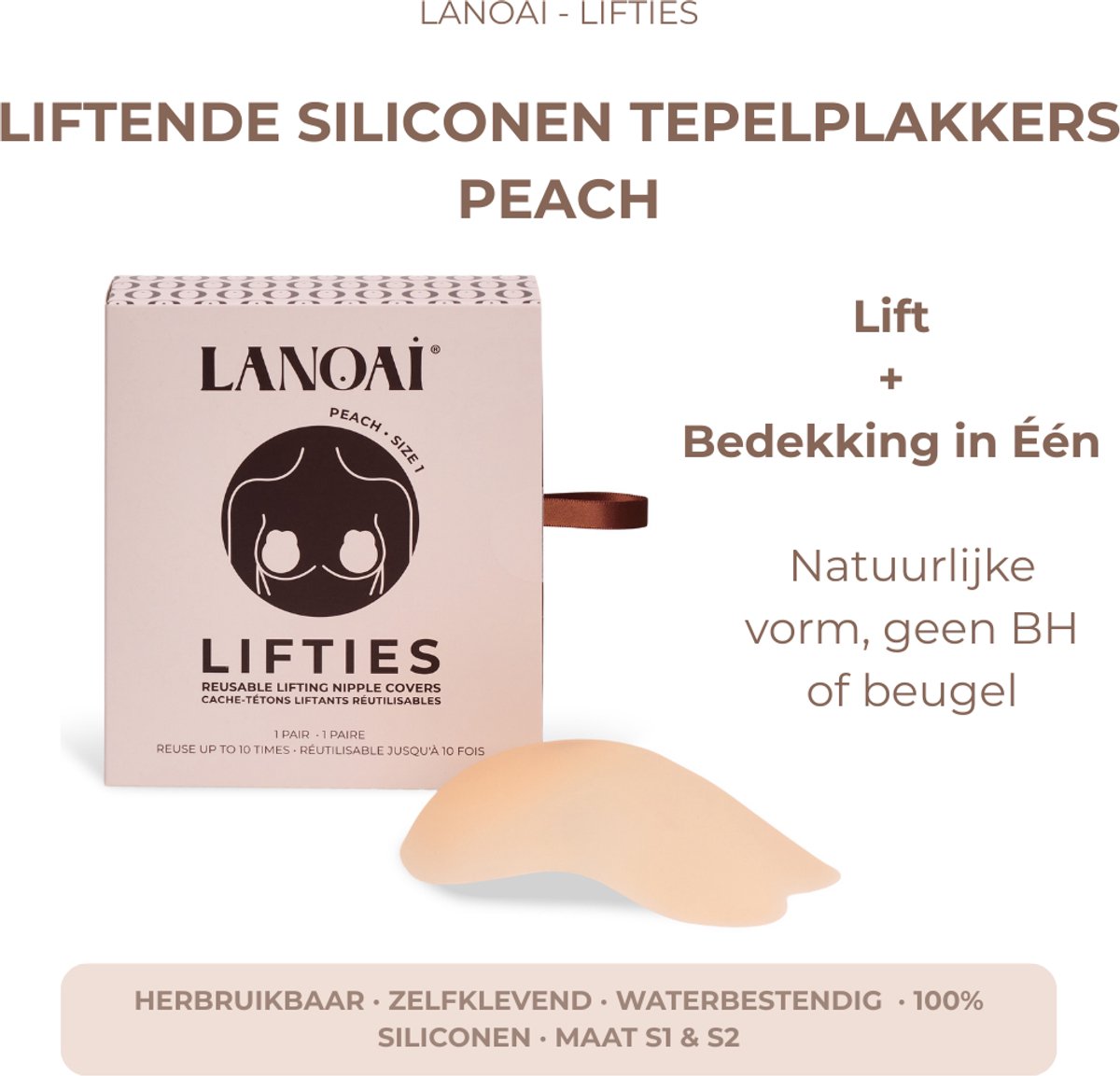 Lanoai Lifties - Herbruikbare Plak Bh Zonder Bandjes - Push-up Nipple Cover - Zweetbestendig - Naadloos - Size 2