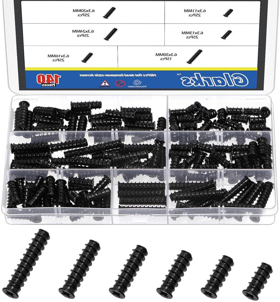 140-delige set Phillips verzonken meubelschroeven van 6.3 x 11/13/16/20/24/30 mm voor meubels, lades en constructies