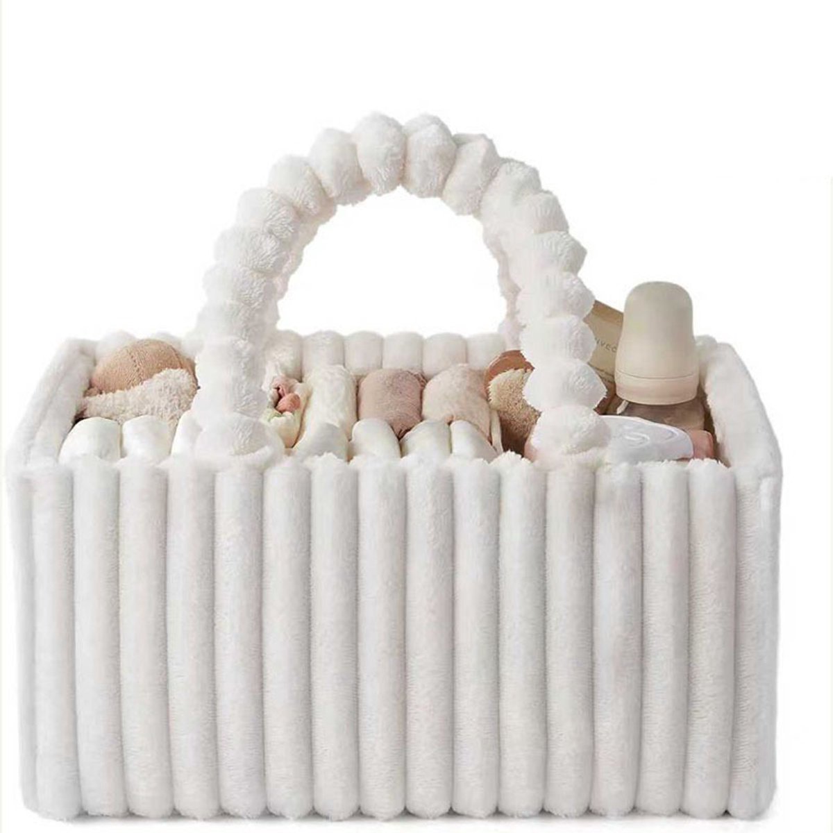 Zachte Luiermand voor Baby's - Luier Organizer - Opbergmand voor De Babykamer met Uitneembaar Tussenschot, Draagbare Luiermand, Cadeau voor Kersverse Ouders - 38*25,5*18 CM Wit