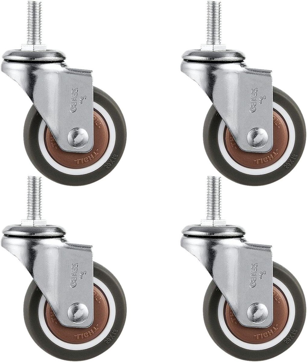 Meubelzwenkwielen 4 Stuks - Transportwielen Rubber - Meubels Verplaatsen - Met En Zonder Rem - 25mm M6 - Zwart