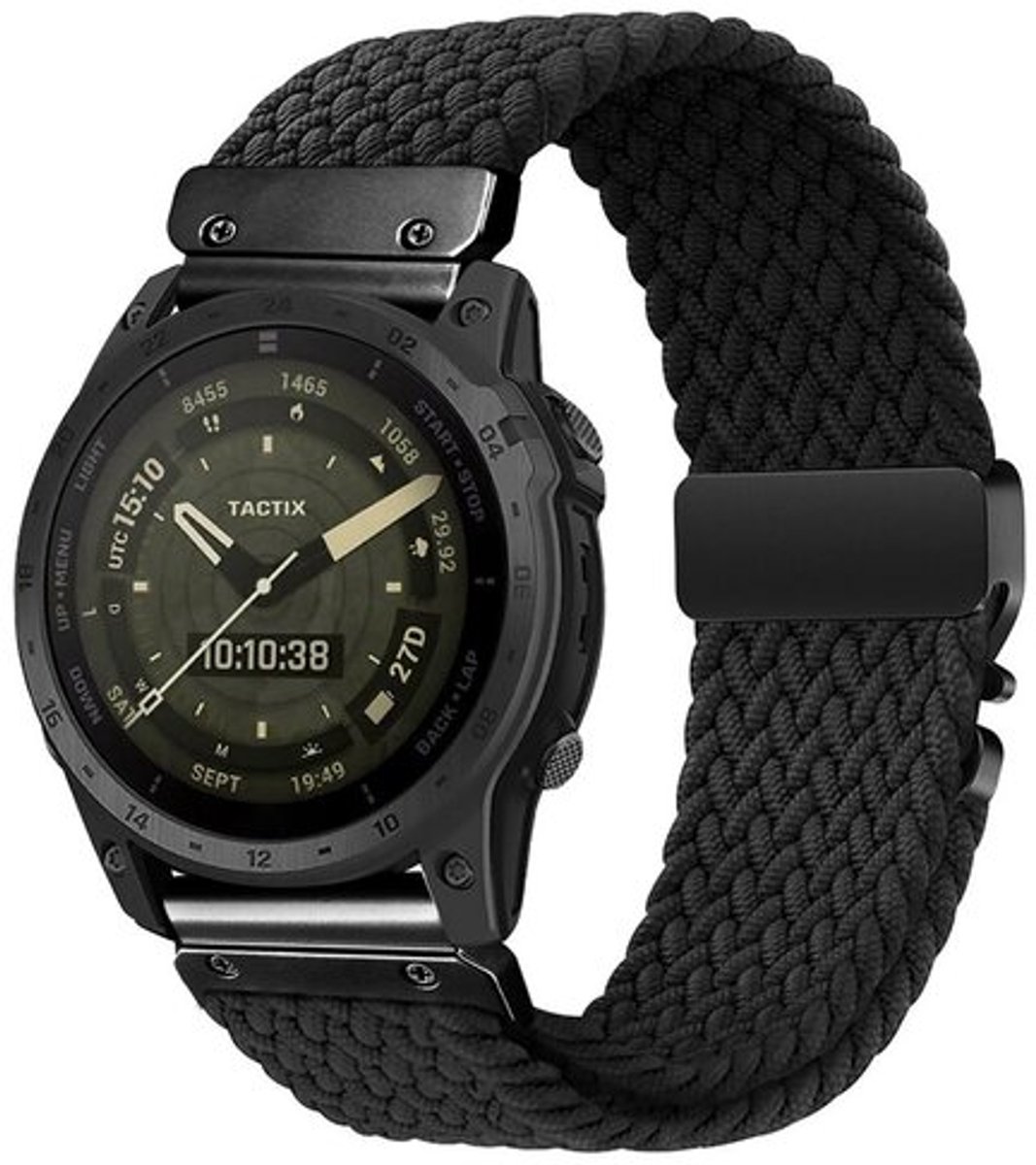 By Qubix - Geschikt voor Garmin bandje - 22mm Quickfit - Braided nylon band met parachute sluiting - Zwart - Geschikt voor Garmin Forerunner 745 / 935 / 945 / 955 / 965