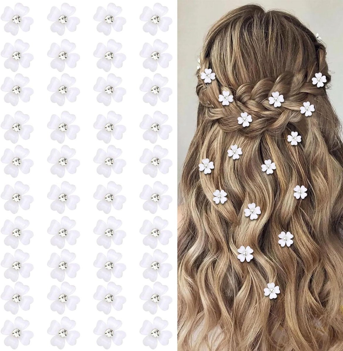 Bloem Haarspelden - Haarclips Mini - Bruiloft Kapsels - Strass Bloem Design - 40 stuks - Wit