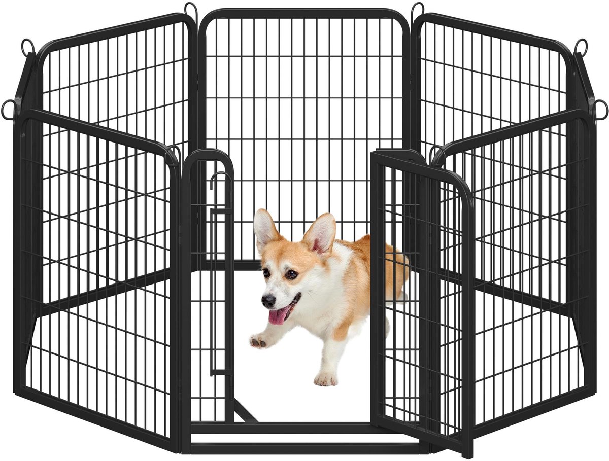Yaheetech Puppyren opvouwbare vrijloopren met automatische vergrendeling, puppyren voor honden, kat, konijn, opbouw, zonder gereedschap - 80 cm hoog, 8-delige