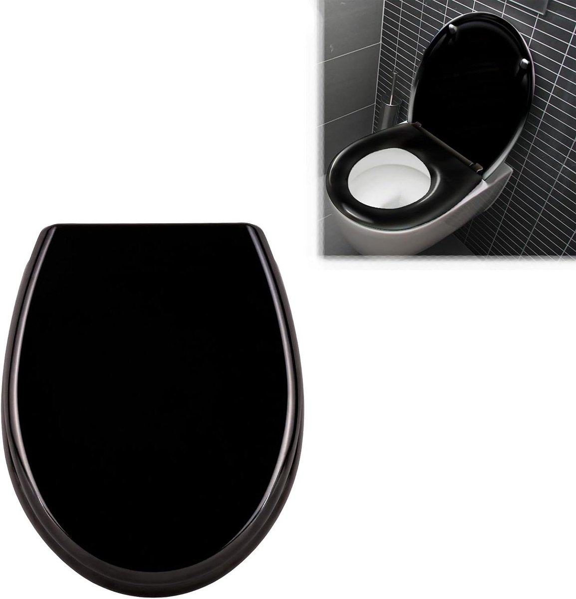 Toiletbril Hard Plastic - Toiletdeksel Universeel - Badkamer Verbetering - Softclose Mechanisme - 455 x 38 cm - Zwart