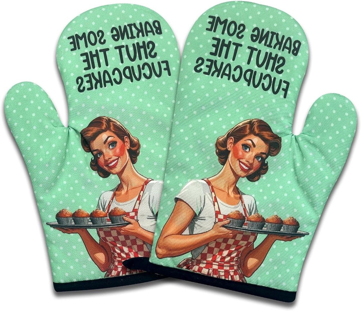 Grappige Ovenwanten - Hittebestendige Keukenwanten - Bakken en Koken - Met Siliconen Anti-slip Grip - 17.8 x 26.7 cm - Groen