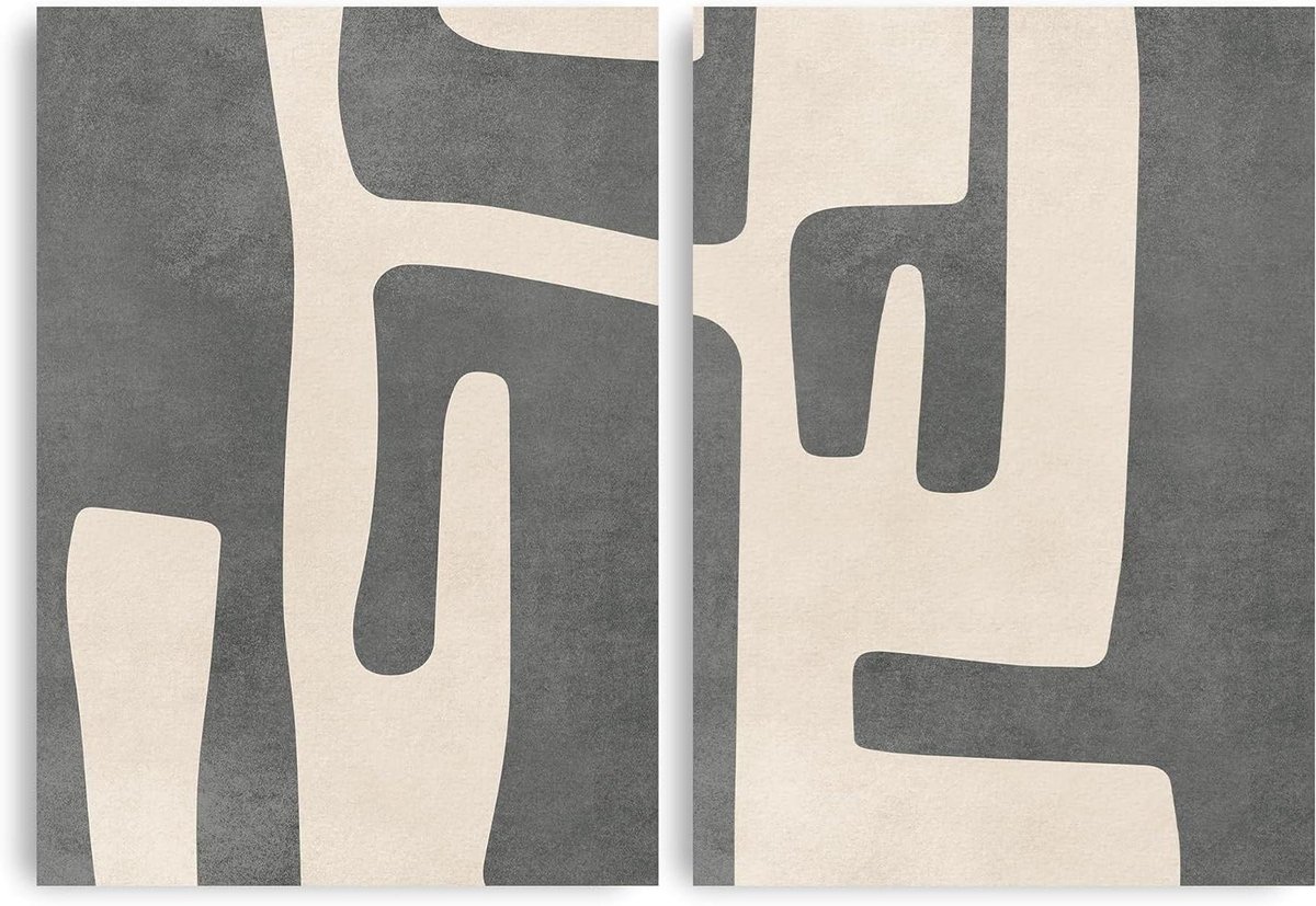 Kunstdruk set - Abstracte prenten - Woonkamer decoratie - Getextureerd fluweelzacht - A3 - Grijs