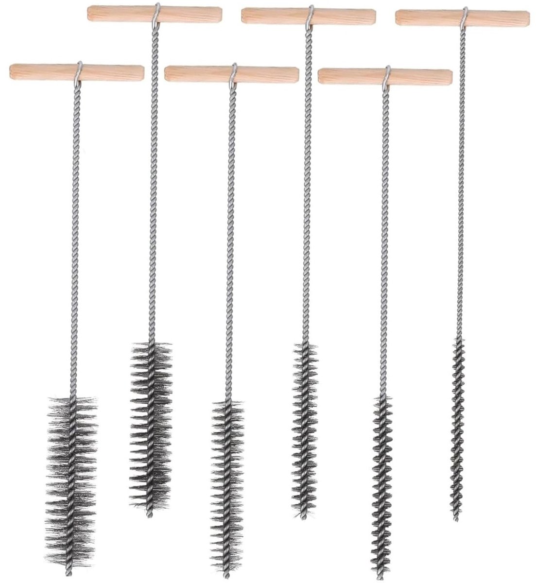 6-delige boorborstelset voor het reinigen van boorgaten, roestvrijstalen draadborstels met houten handvat voor impactboren, geschikt voor 8mm tot 30mm gaten