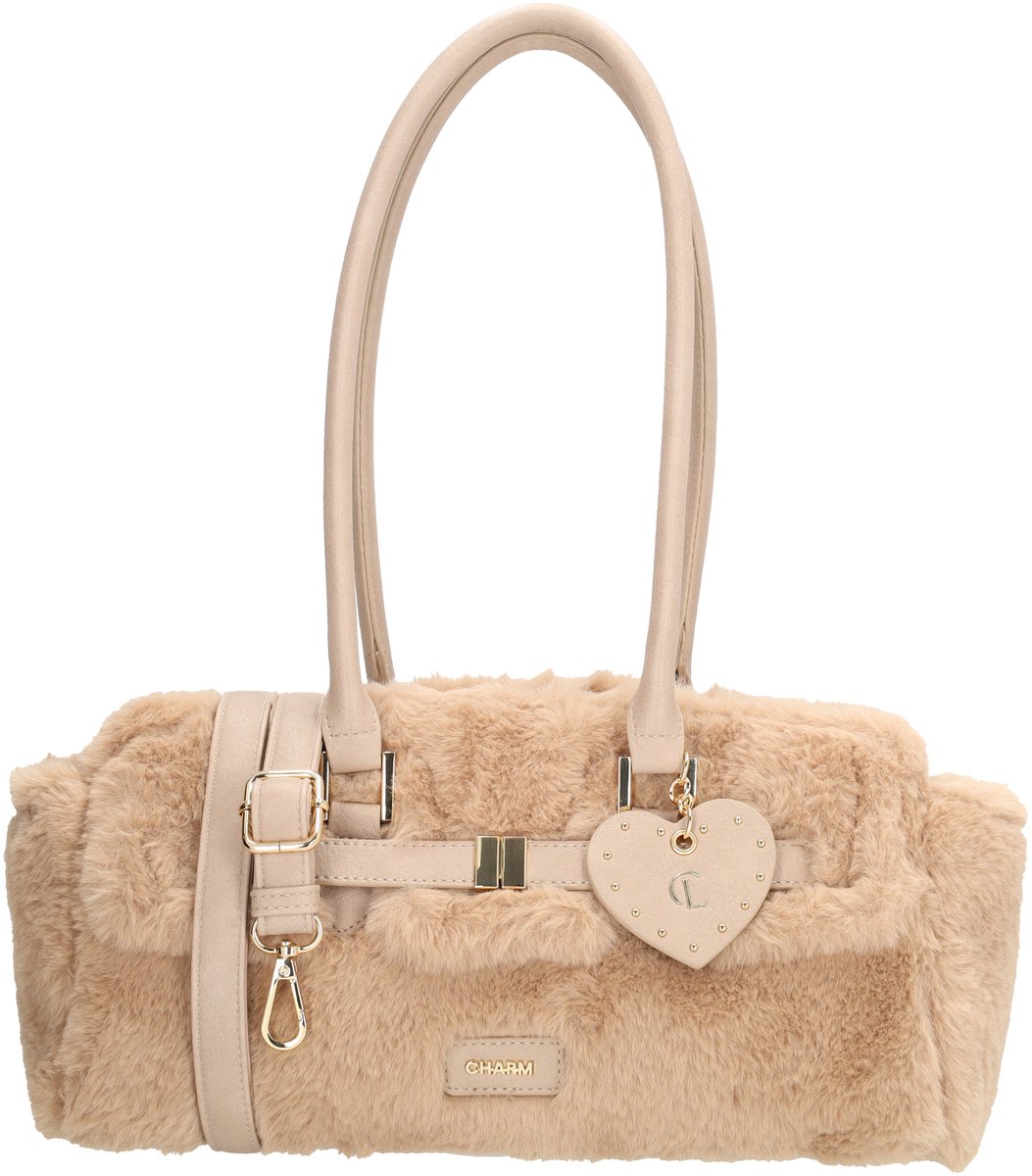 Charm London Stockholm Schoudertas - Fur - Faux Bont - Schodertas - Crossbody - Versteulbare Schouderband - Bag Charm - Dames - Lichttaupe