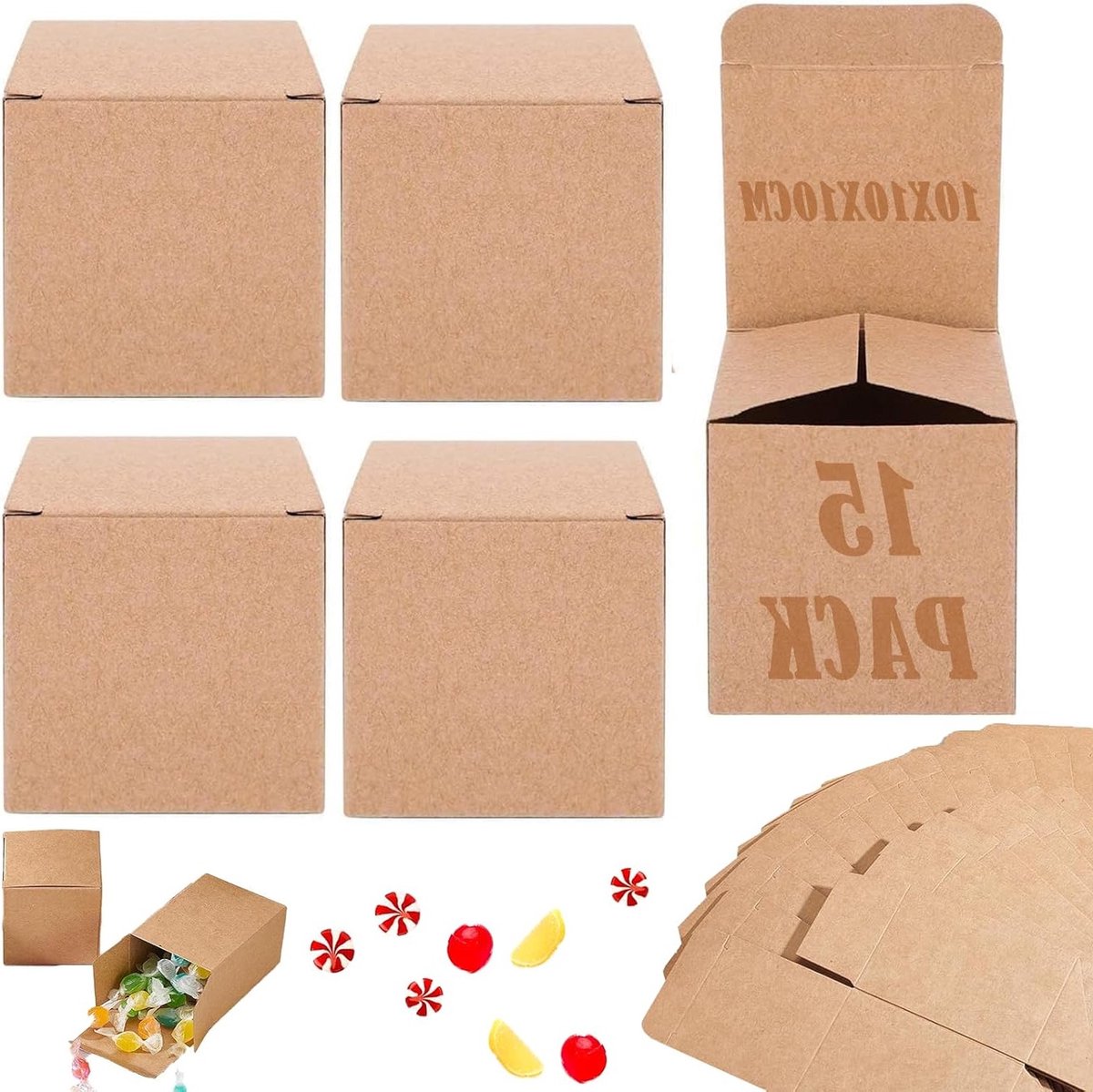 16 stuks Kraftpapier Geschenkdoosjes 10 x 10 x 10 cm - Sieraden Verpakking voor Kerst, Bruiloft, Verjaardag