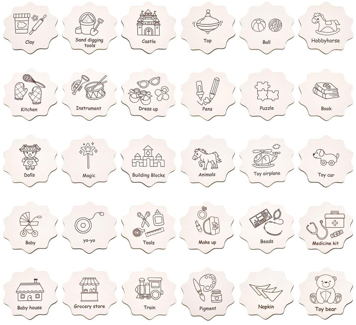 Dailygoods- Houten Labels 30 Stuks - Decoratieve Etiketten - Voor Kinderkamer/Speelkamer - DIY Projecten - 5,95 cm - Natuurlijk Hout