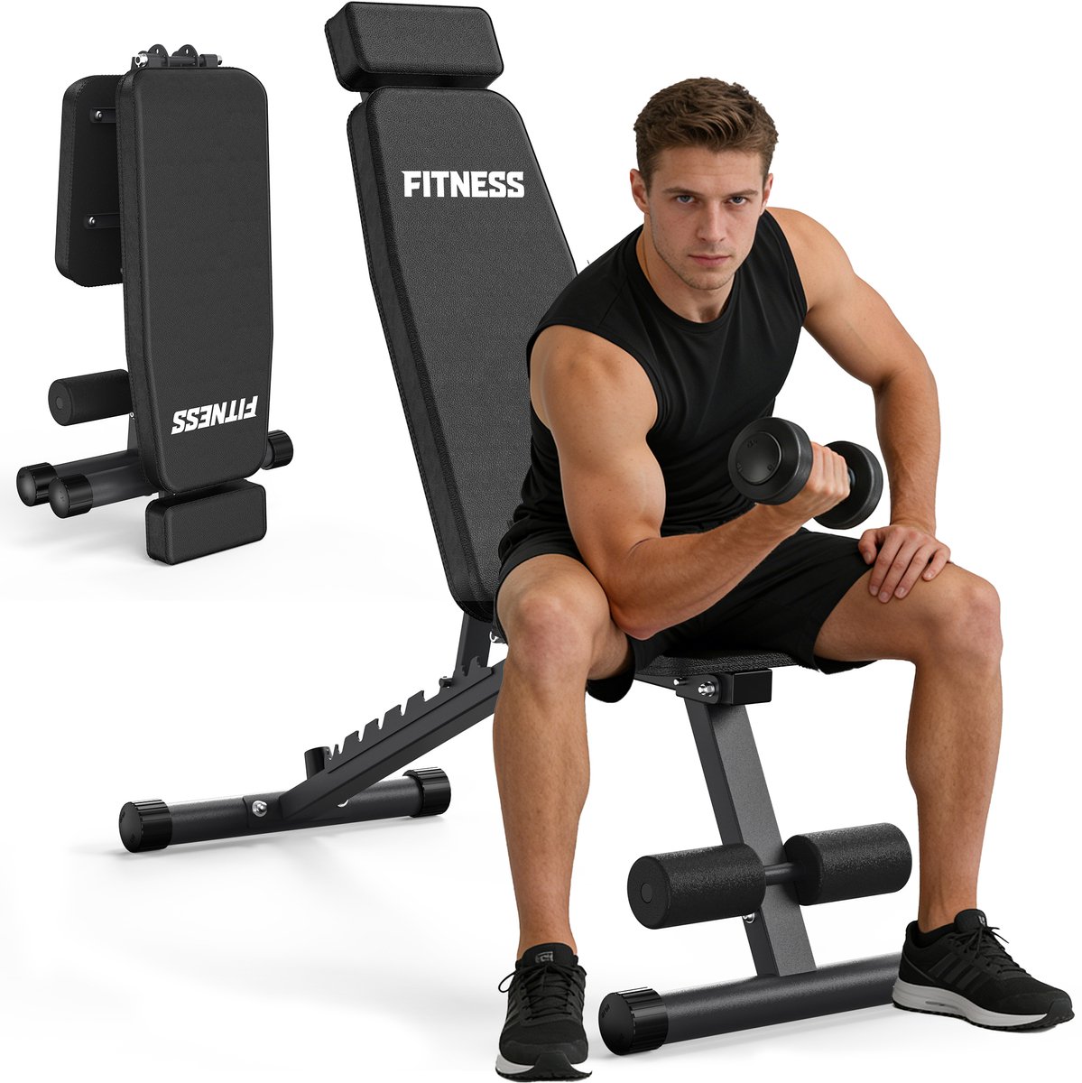MettleMatic Halterbank | 500KG Draagvermogen | Verstelbare & Inklapbare Multifunctionele Trainingsbank | 9-voudig Verstelbare Rugleuning (-25° tot 90°) | Fitnessbank voor Thuis