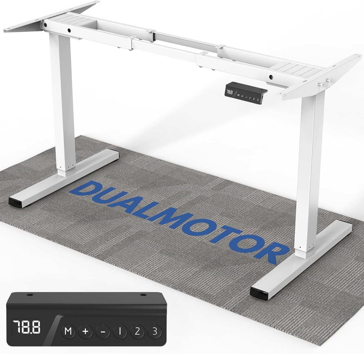 Premium elektrisch zit-sta bureau frame met dubbele motor, anti-collision veiligheid, 3 memory standen, in hoogte verstelbaar 71–118 cm, verstelbare breedte 100–160 cm, wit stalen frame –