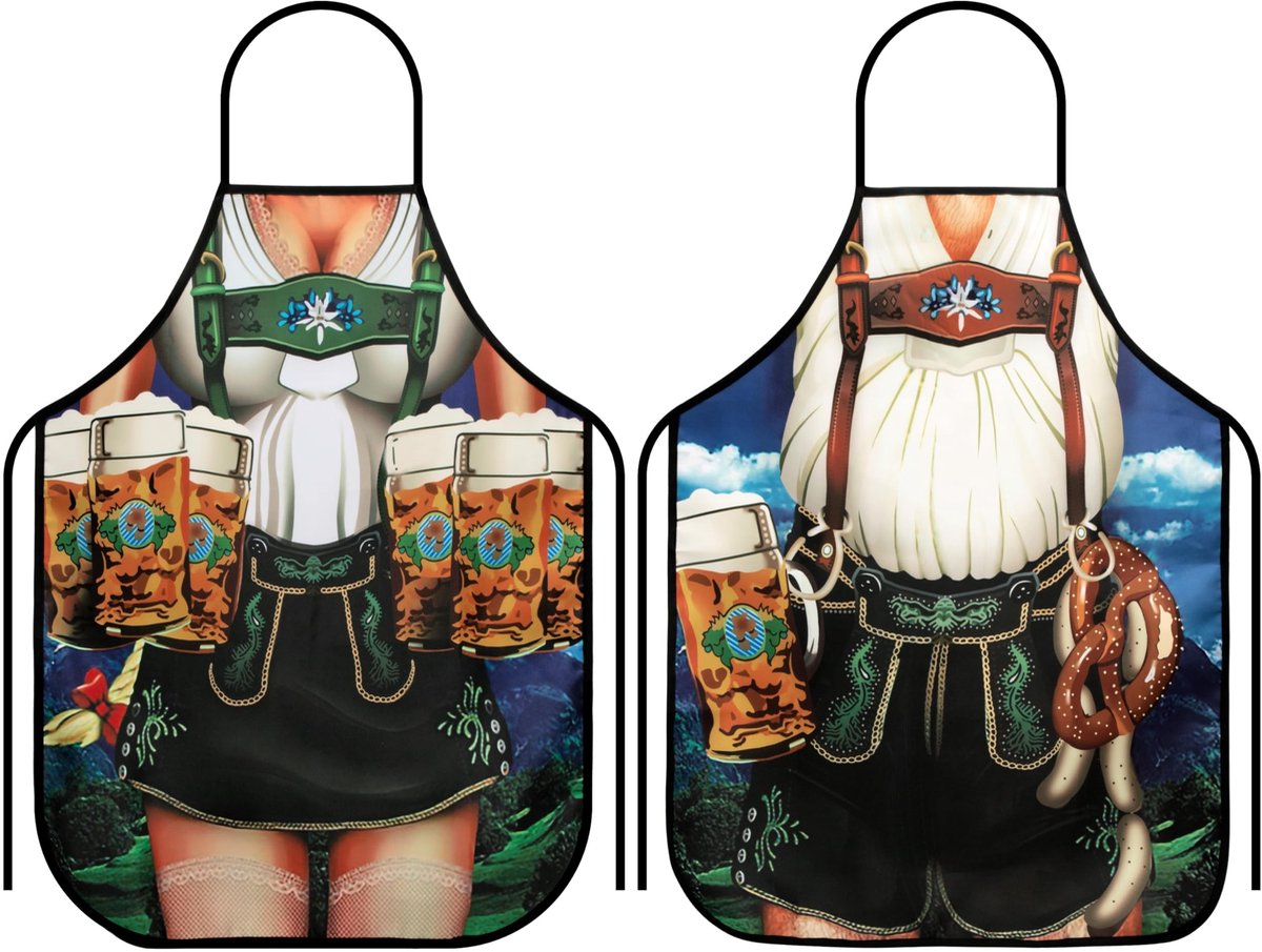 Dailygoods- Keukenschort 2 Stuks - Barbecueschort - Grappige Cadeaus - 80x60cm - Groen/Blauw/Wit - Geschikt voor Dames/Heren - Schort