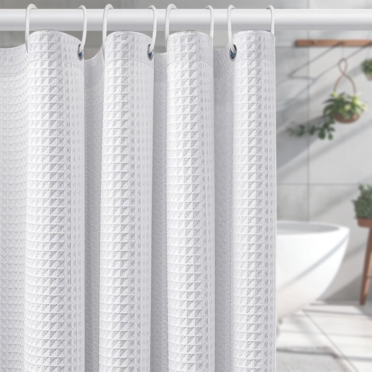 Dailygoods- Douchegordijn 180x200 cm - Waterdicht - Wafelstructuur - 12 Roestvrij Stalen Ringen - Wasbaar - Luxe Gewicht van 700 gram - Badkamergordijn