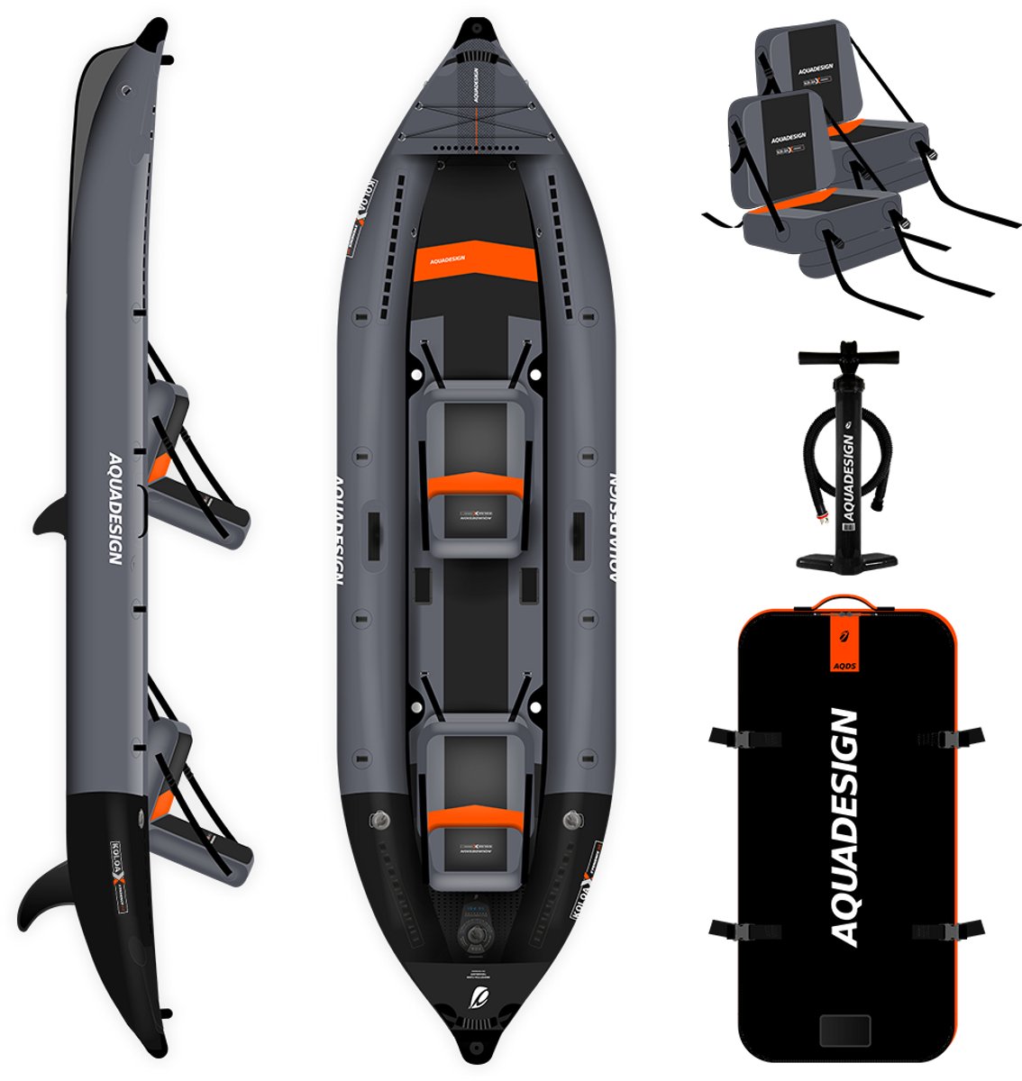 Aquadesign Koloa Xpérience 360 opblaasbare kajak - vis- en toerkajak - 2 personen - PVC 1100 dtex - 270 kg draagvermogen