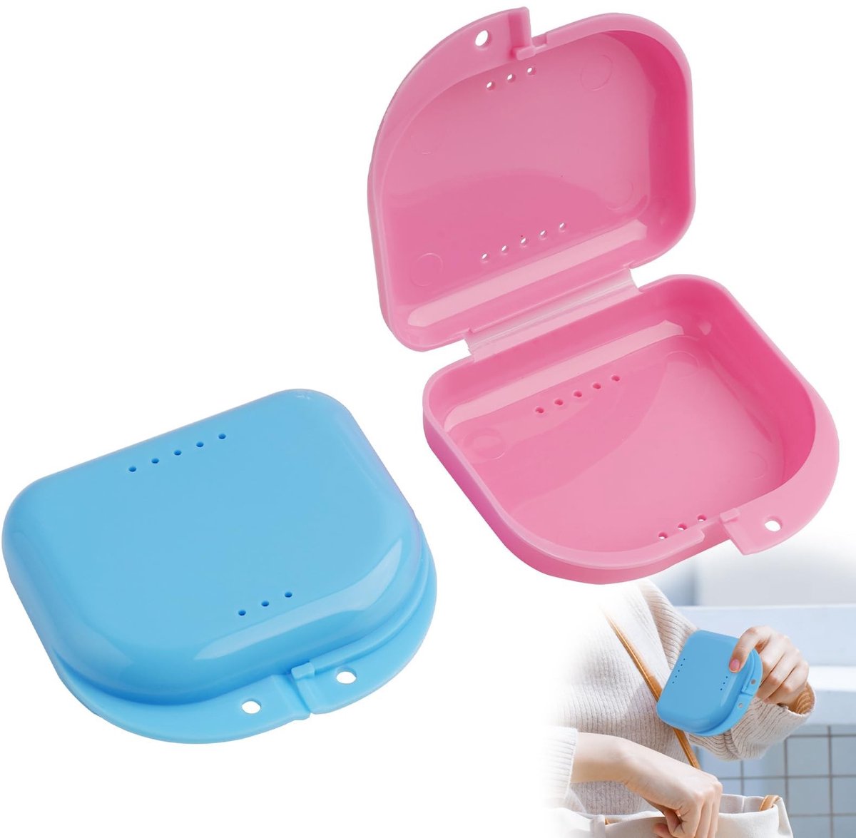 Dailygoods- Beugeldozen Robuuste Prothesendoos - Set van 2 - Waterdicht - Hygiënisch - Ventilatiegaten - Compact en Lichtgewicht - Opbergdozen