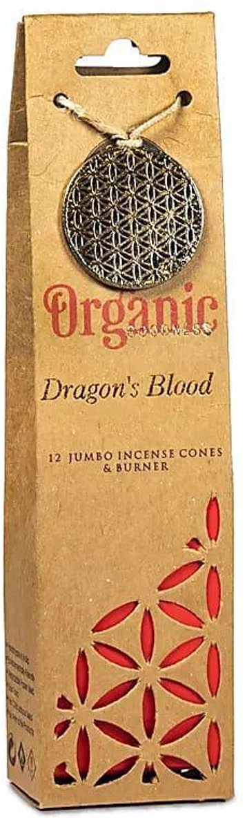 Organic Goodness Wierookkegels dragon's blood + houder - Organic Goodness - 3 pakjes - 36 kegels 12 kegels 1 x 4 cm