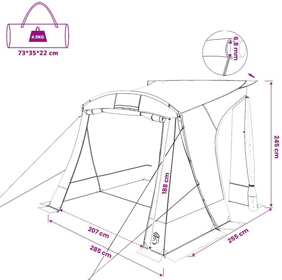 vidaXL - Achterkleptent - met - dak - Groen - 285 - x - 255 - x - 245 - cm - taft van Merkloos — afbeelding 4